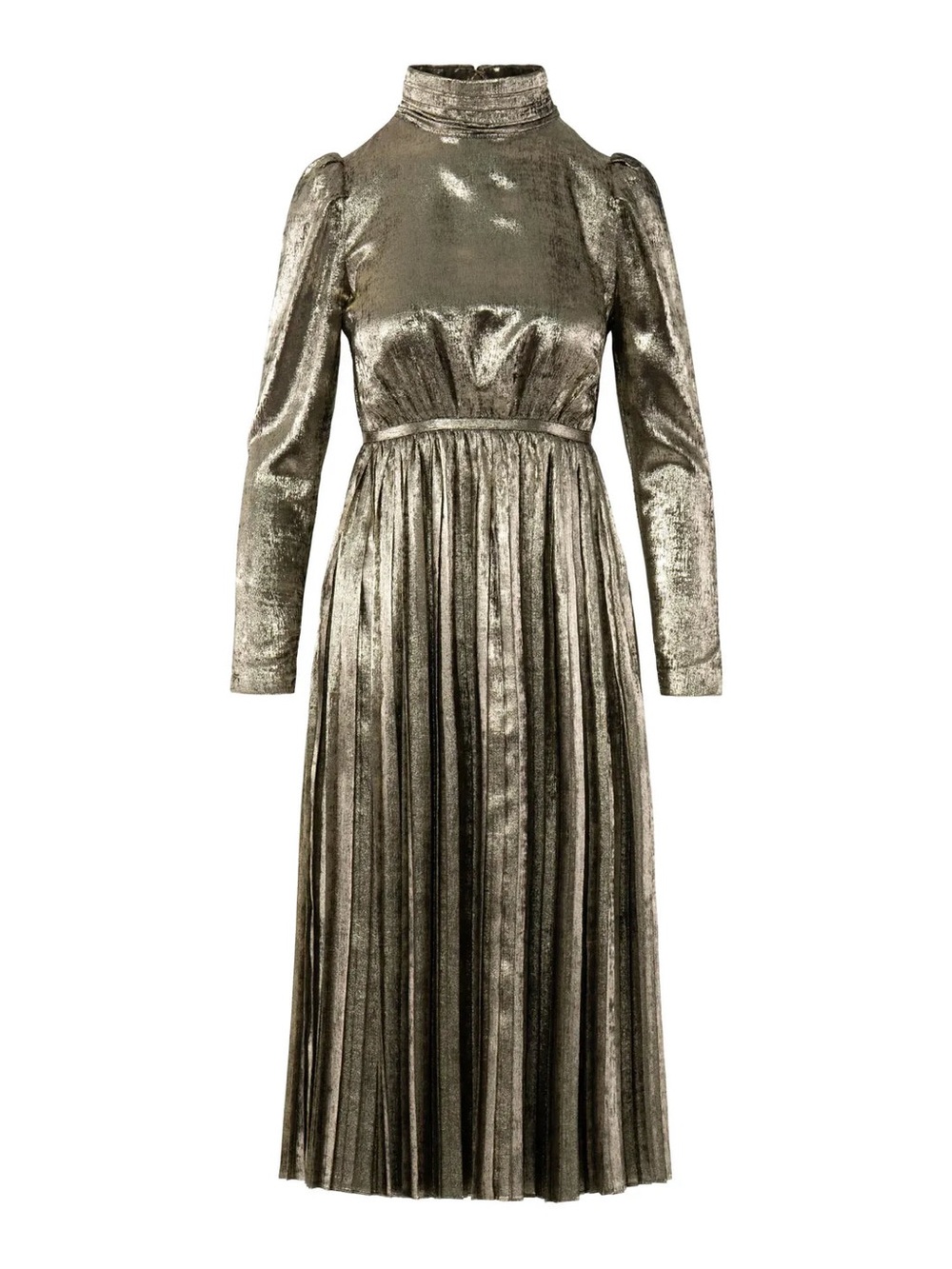 Emily McCarthy Metallic Gold Pleated Midi Dress Party Holiday New Years - Picture 2 of 12